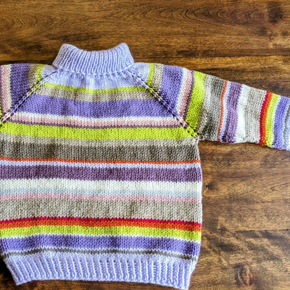 Colorfull striped Overseized long sleeved Hand knit sweater pullover turtle neck - Picture 1 of 2